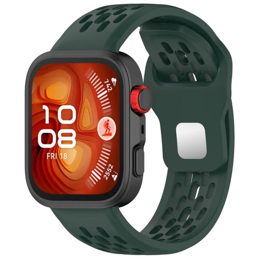 For Huawei Watch Fit4 / Fit4 Pro / Fit3 Mesh Silver Reverse Steel Buckle Silicone Watch Band(Dark Green) by bashfashion