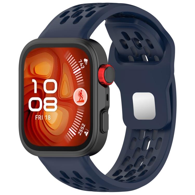For Huawei Watch Fit4 / Fit4 Pro / Fit3 Mesh Silver Reverse Steel Buckle Silicone Watch Band(Midnight Blue) by bashfashion