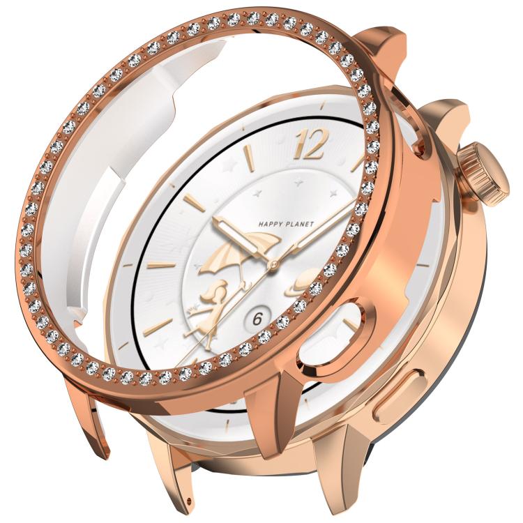 For OnePlus Watch 3 43mm Single Row Diamond Half Coverage Hollow PC Watch Protective Cover(Rose Gold) by bashfashion