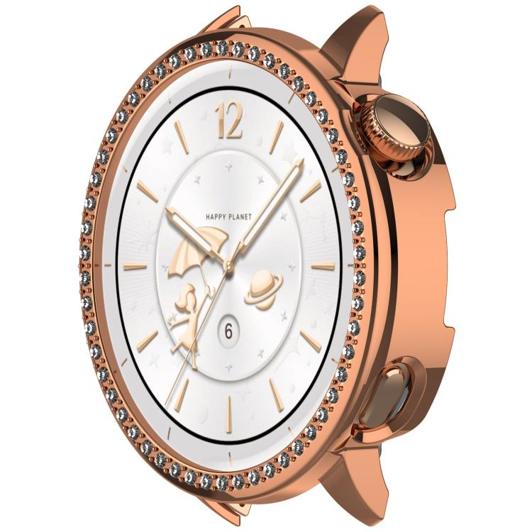 For OnePlus Watch 3 43mm Single Row Diamond Half Coverage Hollow PC Watch Protective Cover(Rose Gold) by bashfashion