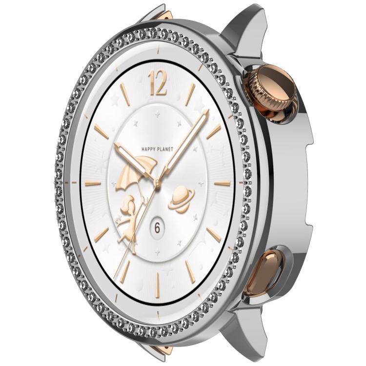 For OnePlus Watch 3 43mm Single Row Diamond Half Coverage Hollow PC Watch Protective Cover(Silver) by bashfashion