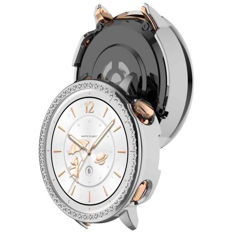 For OnePlus Watch 3 43mm Single Row Diamond Half Coverage Hollow PC Watch Protective Cover(Silver) by bashfashion