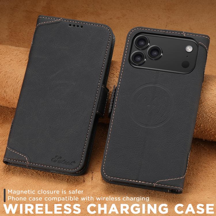 For iPhone 17 Pro SUTENI J07 Multifunctional Horizontal Flip Magsafe Leather Phone Case(Black) by Suteni