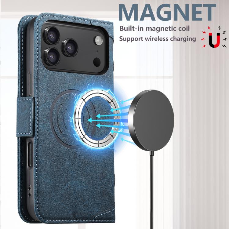 For iPhone 17 Pro SUTENI J07 Multifunctional Horizontal Flip Magsafe Leather Phone Case(Blue) by Suteni