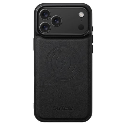 For iPhone 17 Pro Max Suteni G5 Litchi Leather Magnetic MagSafe Phone Case(Black) by Suteni