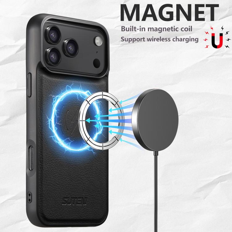 For iPhone 17 Pro Max Suteni G5 Litchi Leather Magnetic MagSafe Phone Case(Black) by Suteni