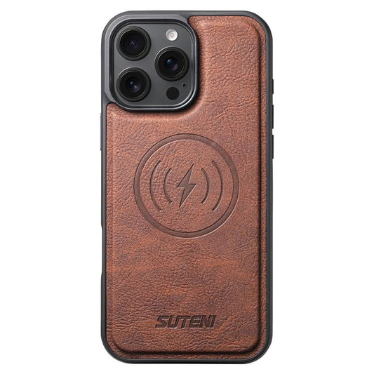 For iPhone 16 Pro Suteni G5 Litchi Leather Magnetic MagSafe Phone Case(Brown) by Suteni