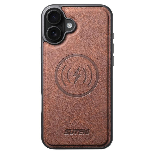 For iPhone 16 Suteni G5 Litchi Leather Magnetic MagSafe Phone Case(Brown) by Suteni