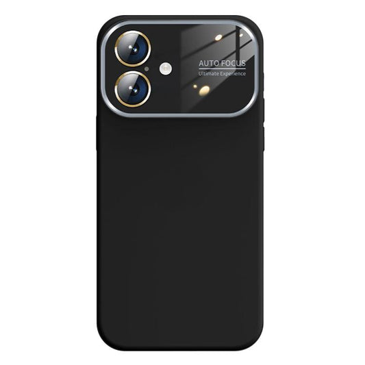 For iPhone 16 Kalebol Large Windows Frosted Liquid Silicone Phone Case(Black) by Kalebol