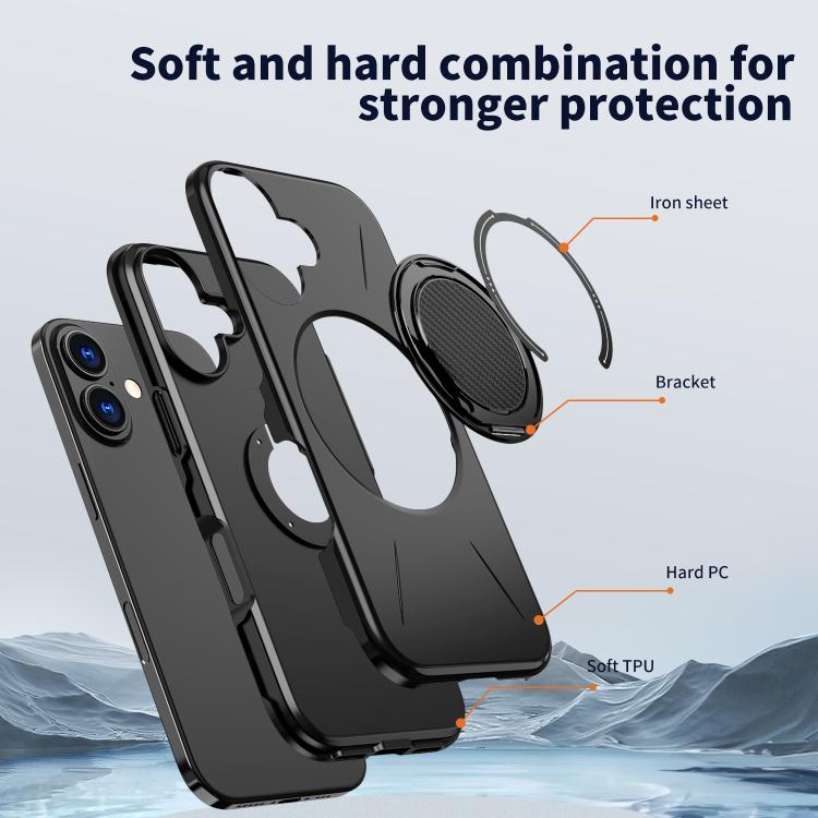 For iPhone 16 Kalebol Magnetic MagSafe Rotation Holder PC Phone Case(Black) by Kalebol