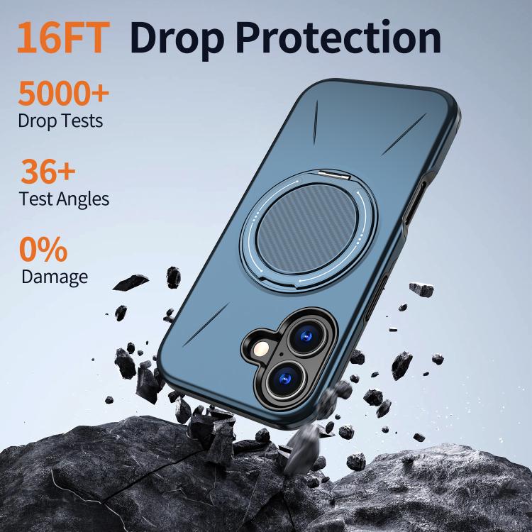 For iPhone 16 Kalebol Magnetic MagSafe Rotation Holder PC Phone Case(Blue) by Kalebol