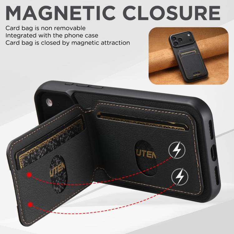 For iPhone 17 Pro Max Suteni H02 Litchi Leather Card Wallet Stand Back Phone Case(Black) by Suteni