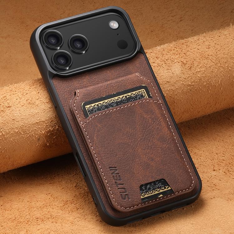For iPhone 17 Pro Max Suteni H02 Litchi Leather Card Wallet Stand Back Phone Case(Brown) by Suteni