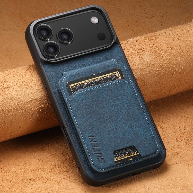 For iPhone 17 Pro Max Suteni H02 Litchi Leather Card Wallet Stand Back Phone Case(Blue) by Suteni