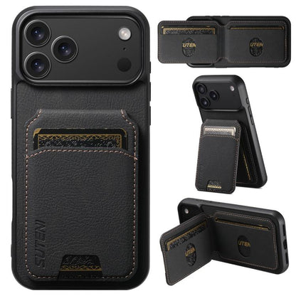 For iPhone 17 Pro Suteni H02 Litchi Leather Card Wallet Stand Back Phone Case(Black) by Suteni
