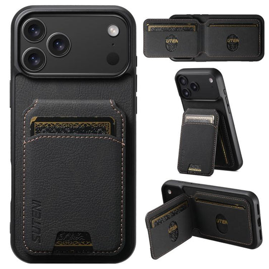 For iPhone 17 Pro Suteni H02 Litchi Leather Card Wallet Stand Back Phone Case(Black) by Suteni
