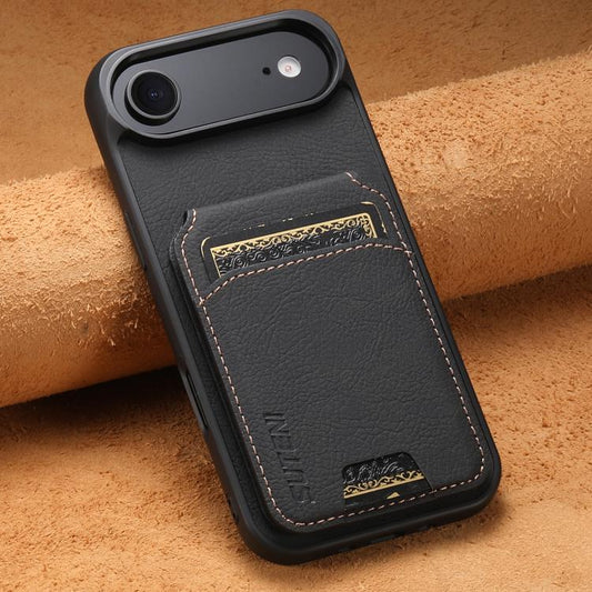 For iPhone Air Suteni H02 Litchi Leather Card Wallet Stand Back Phone Case(Black) by Suteni