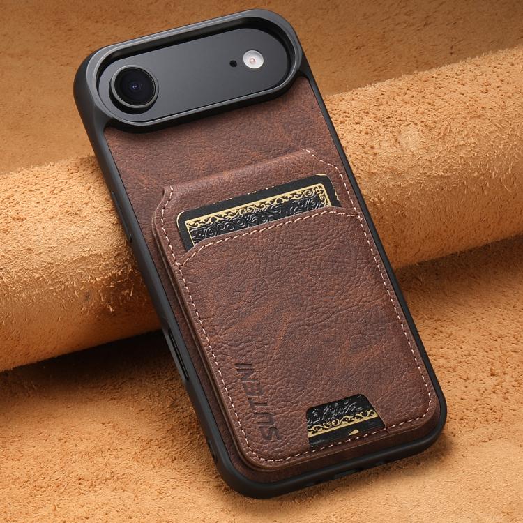 For iPhone Air Suteni H02 Litchi Leather Card Wallet Stand Back Phone Case(Brown) by Suteni