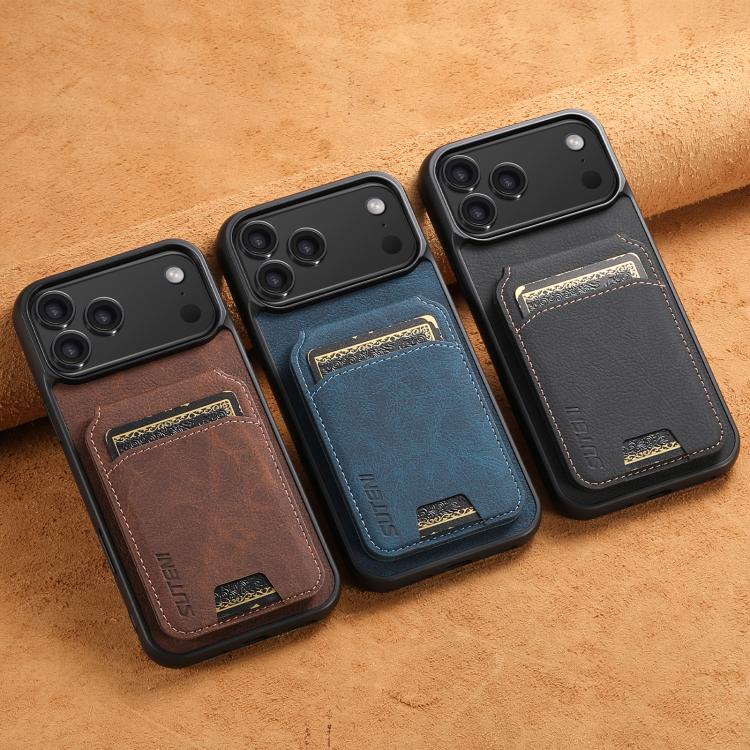 For iPhone 17 Suteni H02 Litchi Leather Card Wallet Stand Back Phone Case(Black) by Suteni