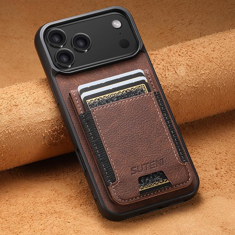 For iPhone 17 Pro Max Suteni H03 Litchi Leather Card Bag Stand Back Phone Case(Brown) by Suteni