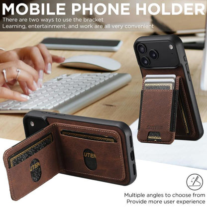 For iPhone 17 Pro Max Suteni H03 Litchi Leather Card Bag Stand Back Phone Case(Brown) by Suteni