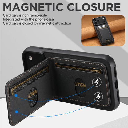 For iPhone 17 Pro Suteni H03 Litchi Leather Card Bag Stand Back Phone Case(Black) by Suteni