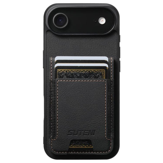 For iPhone Air Suteni H03 Litchi Leather Card Bag Stand Back Phone Case(Black) by Suteni