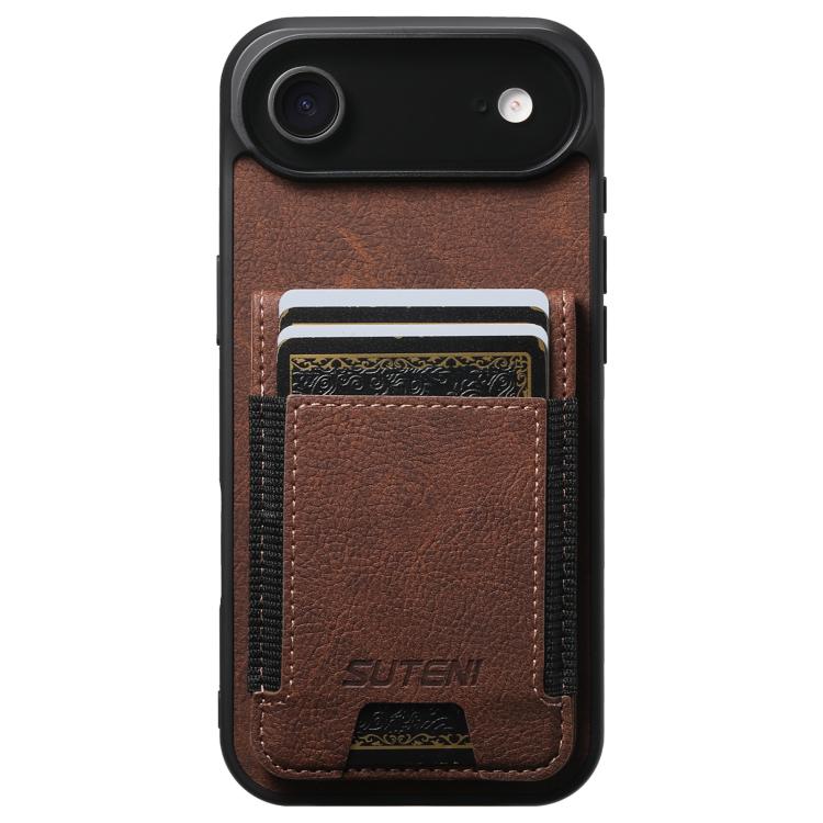 For iPhone Air Suteni H03 Litchi Leather Card Bag Stand Back Phone Case(Brown) by Suteni