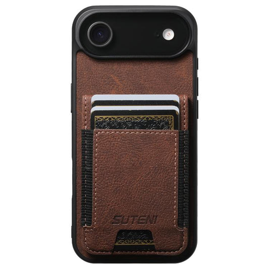 For iPhone Air Suteni H03 Litchi Leather Card Bag Stand Back Phone Case(Brown) by Suteni