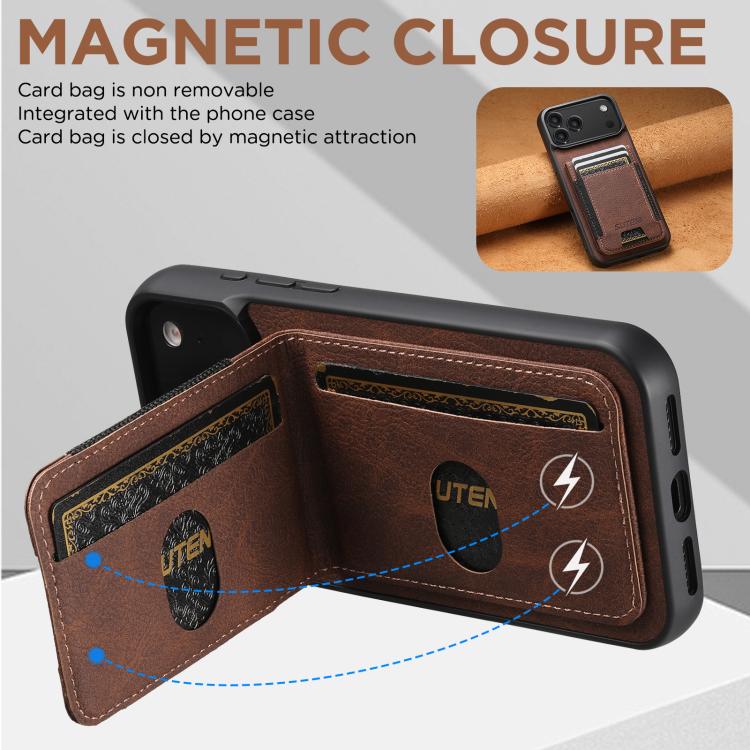 For iPhone Air Suteni H03 Litchi Leather Card Bag Stand Back Phone Case(Brown) by Suteni