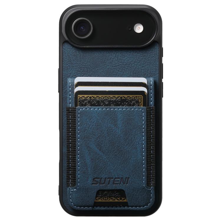 For iPhone Air Suteni H03 Litchi Leather Card Bag Stand Back Phone Case(Blue) by Suteni