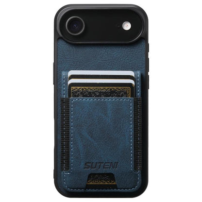 For iPhone Air Suteni H03 Litchi Leather Card Bag Stand Back Phone Case(Blue) by Suteni