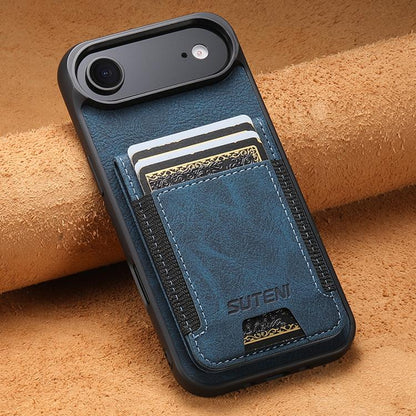 For iPhone Air Suteni H03 Litchi Leather Card Bag Stand Back Phone Case(Blue) by Suteni