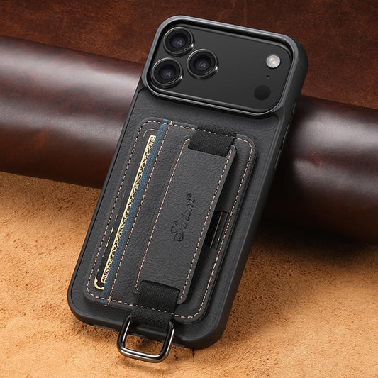 For iPhone 17 Pro Suteni H13 Litchi Leather Wrist Strap Wallet Back Phone Case(Black) by Suteni