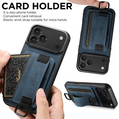 For iPhone Air Suteni H13 Litchi Leather Wrist Strap Wallet Back Phone Case(Blue) by Suteni