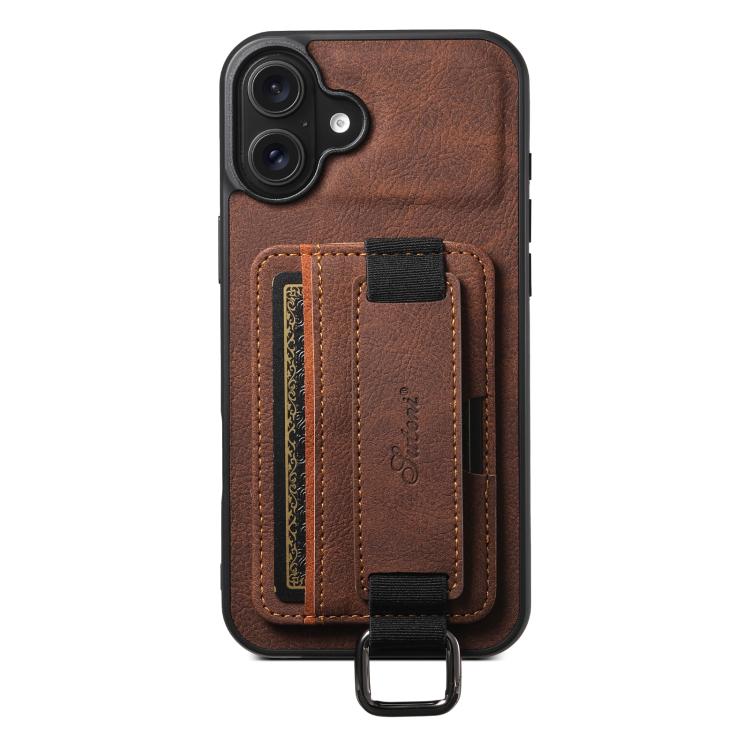 For iPhone 17 Suteni H13 Litchi Leather Wrist Strap Wallet Back Phone Case(Brown) by Suteni
