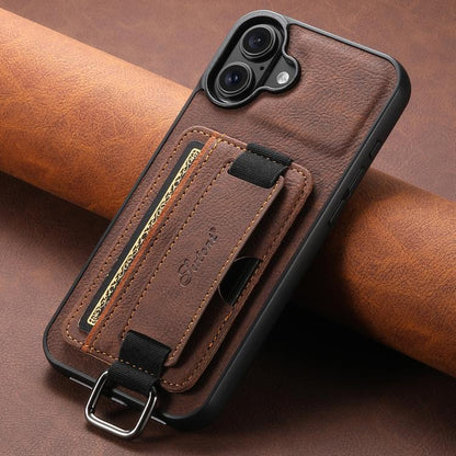 For iPhone 17 Suteni H13 Litchi Leather Wrist Strap Wallet Back Phone Case(Brown) by Suteni