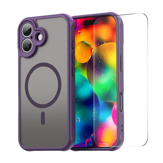 For iPhone 17 ENKAY Hat-Prince MagSafe Matte Translucent Shockproof Phone Case with Large Arc Edge Film(Purple) by ENKAY