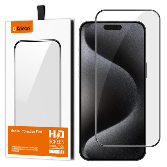 For iPhone 15 Pro Max Kalebol High-Aluminum Screen-Printed Full-Coverage Anti-Fingerprint Black-Bordered HD Tempered Glass Film by Kalebol