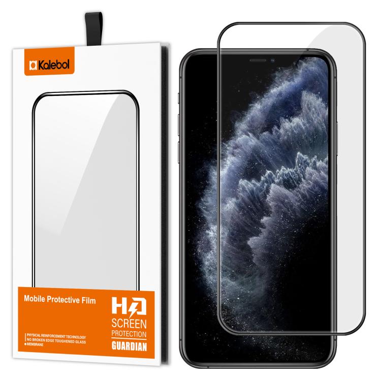 For iPhone 11 Pro Max Kalebol High-Aluminum Screen-Printed Full-Coverage Anti-Fingerprint Black-Bordered HD Tempered Glass Film by Kalebol