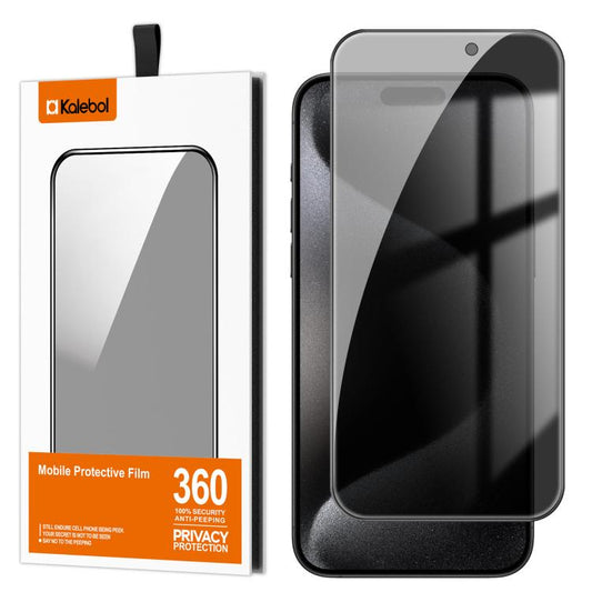 For iPhone 15 Pro Kalebol High-Aluminum Screen-Printed Full-Coverage Black-Border Privacy Tempered Glass Film by Kalebol