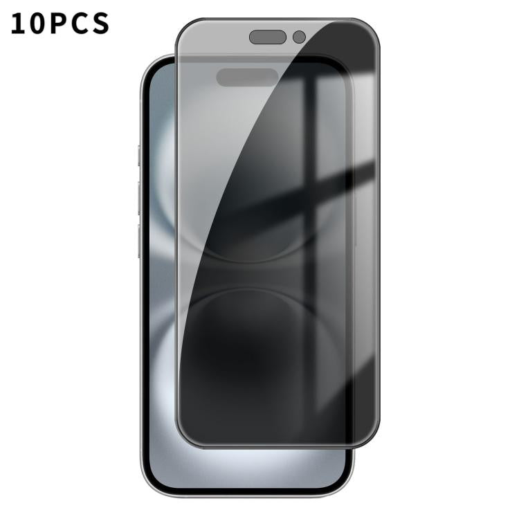 For iPhone 16 10pcs Kalebol High-Aluminum Screen-Printed Full-Coverage Black-Border Privacy Tempered Glass Film by Kalebol