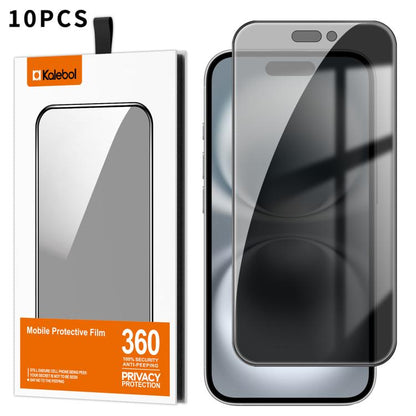 For iPhone 16 10pcs Kalebol High-Aluminum Screen-Printed Full-Coverage Black-Border Privacy Tempered Glass Film by Kalebol