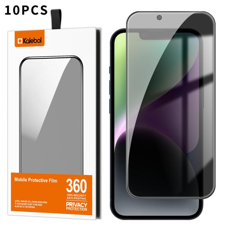 For iPhone 14 10pcs Kalebol High-Aluminum Screen-Printed Full-Coverage Black-Border Privacy Tempered Glass Film by Kalebol