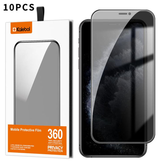 For iPhone 11 Pro Max 10pcs Kalebol High-Aluminum Screen-Printed Full-Coverage Black-Border Privacy Tempered Glass Film by Kalebol