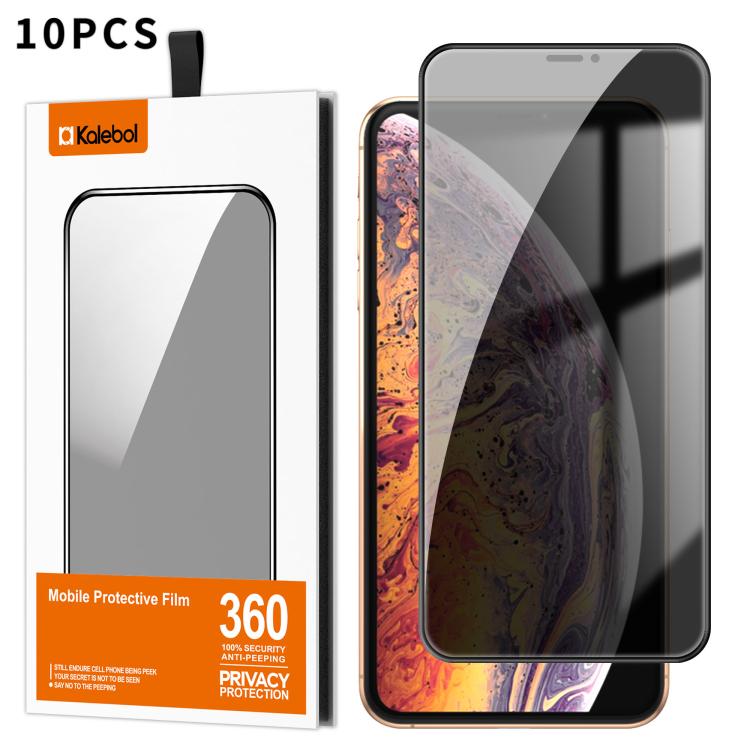For iPhone XS Max 10pcs Kalebol High-Aluminum Screen-Printed Full-Coverage Black-Border Privacy Tempered Glass Film by Kalebol