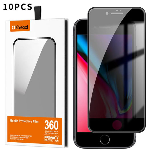For iPhone 7 Plus 10pcs Kalebol High-Aluminum Screen-Printed Full-Coverage Black-Border Privacy Tempered Glass Film by Kalebol