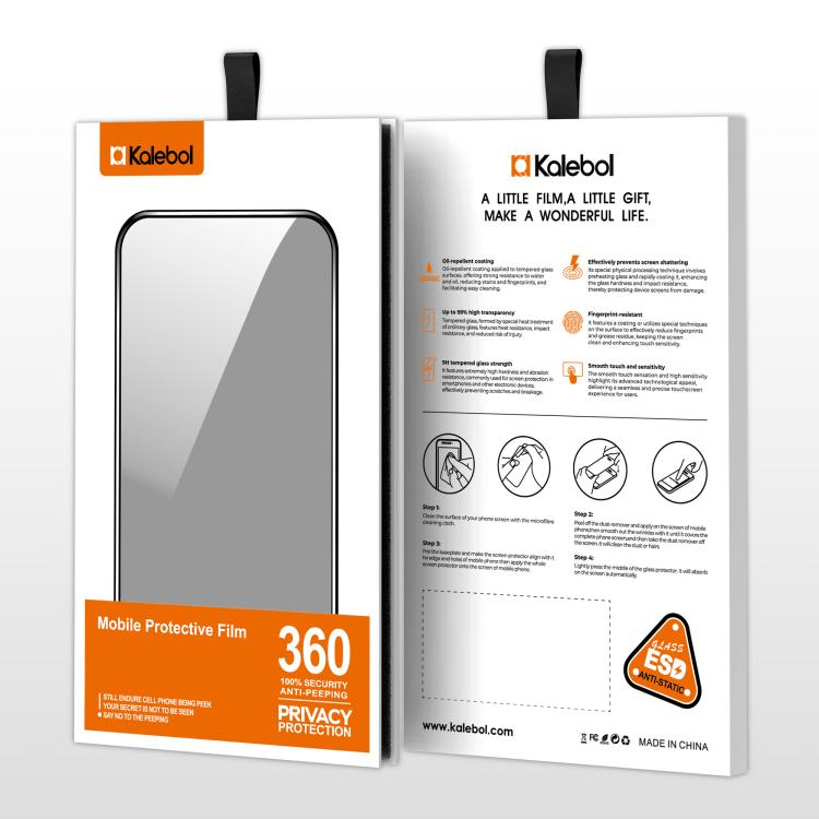 For iPhone 15 Pro Max 10pcs Kalebol High-Aluminum Screen-Printed Full-Coverage Black-Border Privacy Tempered Glass Film by Kalebol