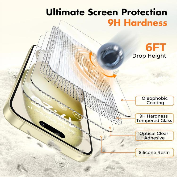 For iPhone 16 Pro Kalebol 10pcs High-Aluminum Semi-Screen Anti-Fingerprint HD Tempered Glass Film by Kalebol
