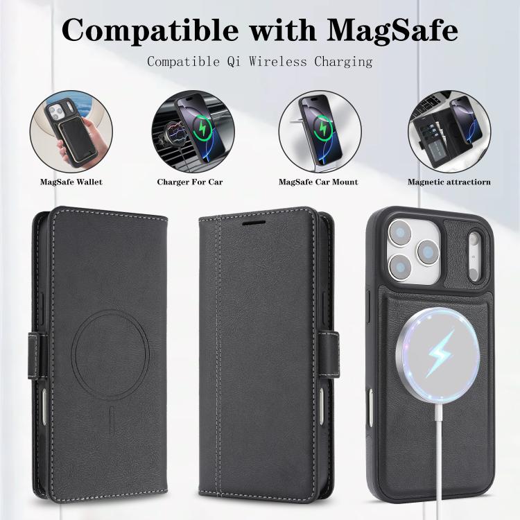 For iPhone 17 Pro Max Kalebol Strong Magnetic MagSafe Ring 2 In 1 Split Leather Phone Case(Black) by Kalebol
